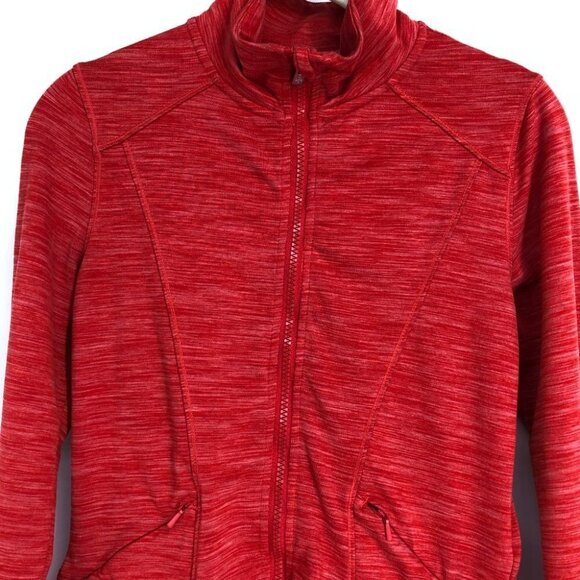 Shambhala Salmon Red Heathered Zip Up Mock Neck Sweater  size XS - Picture 5 of 14